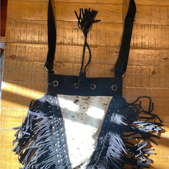 Fringed Black and White Cowhide Bag